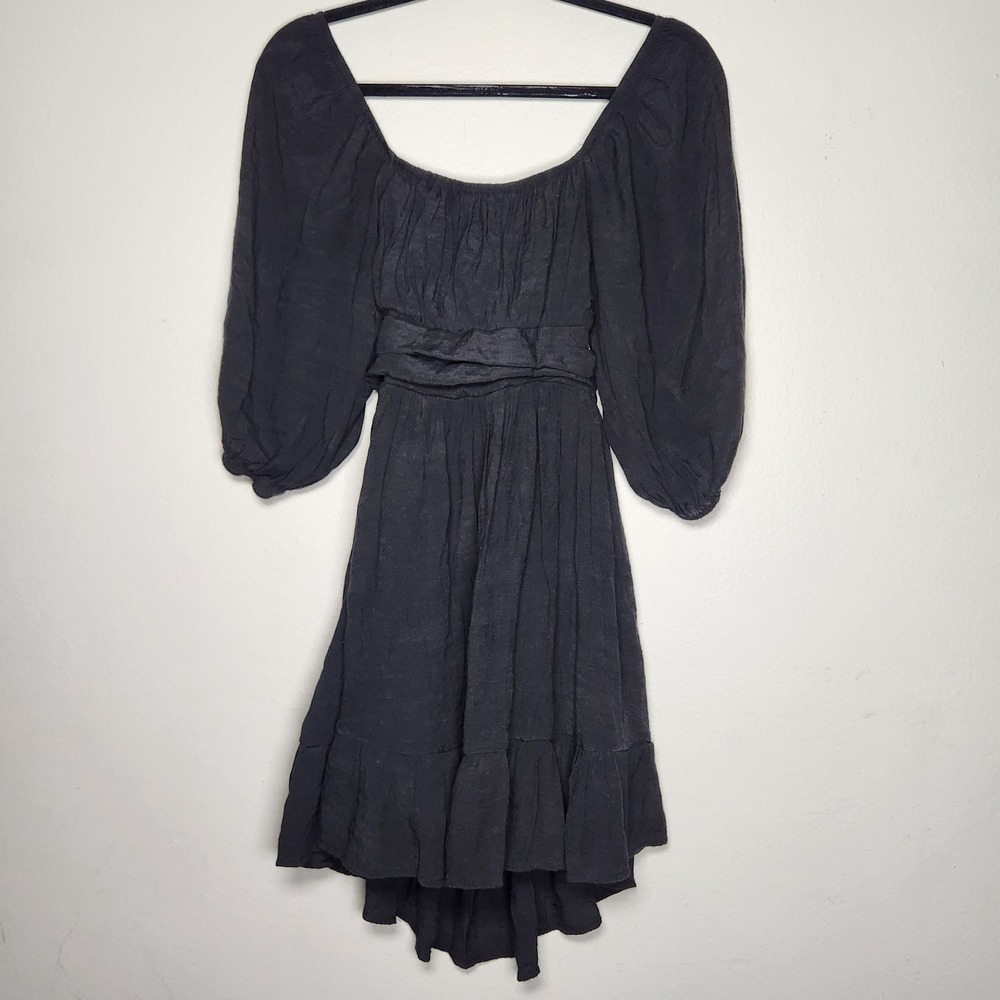Womens Small Milkmaid Peasant Cottagecore Mini Dress Puff Sleeve Bow Tie Back‎
